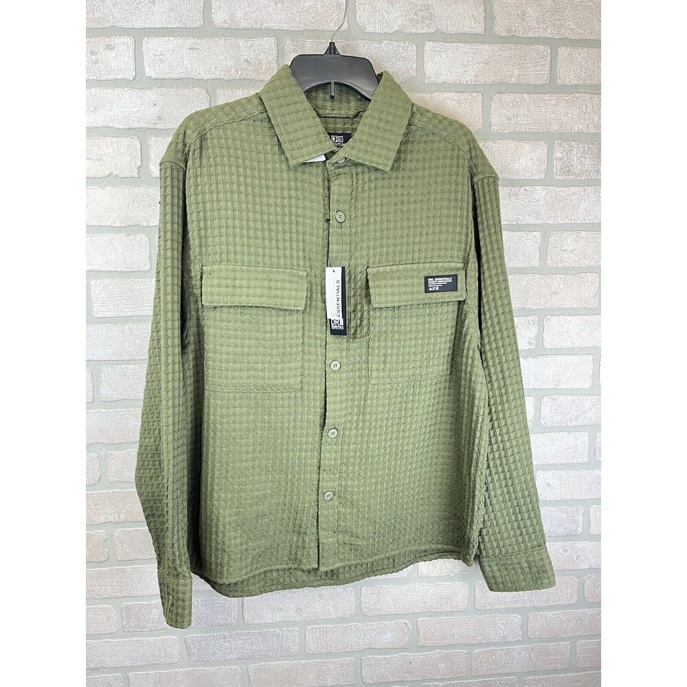 DRL Essentials Cognac Collar Button Up Long Sleeve Thick Mens Sz M Green NWT